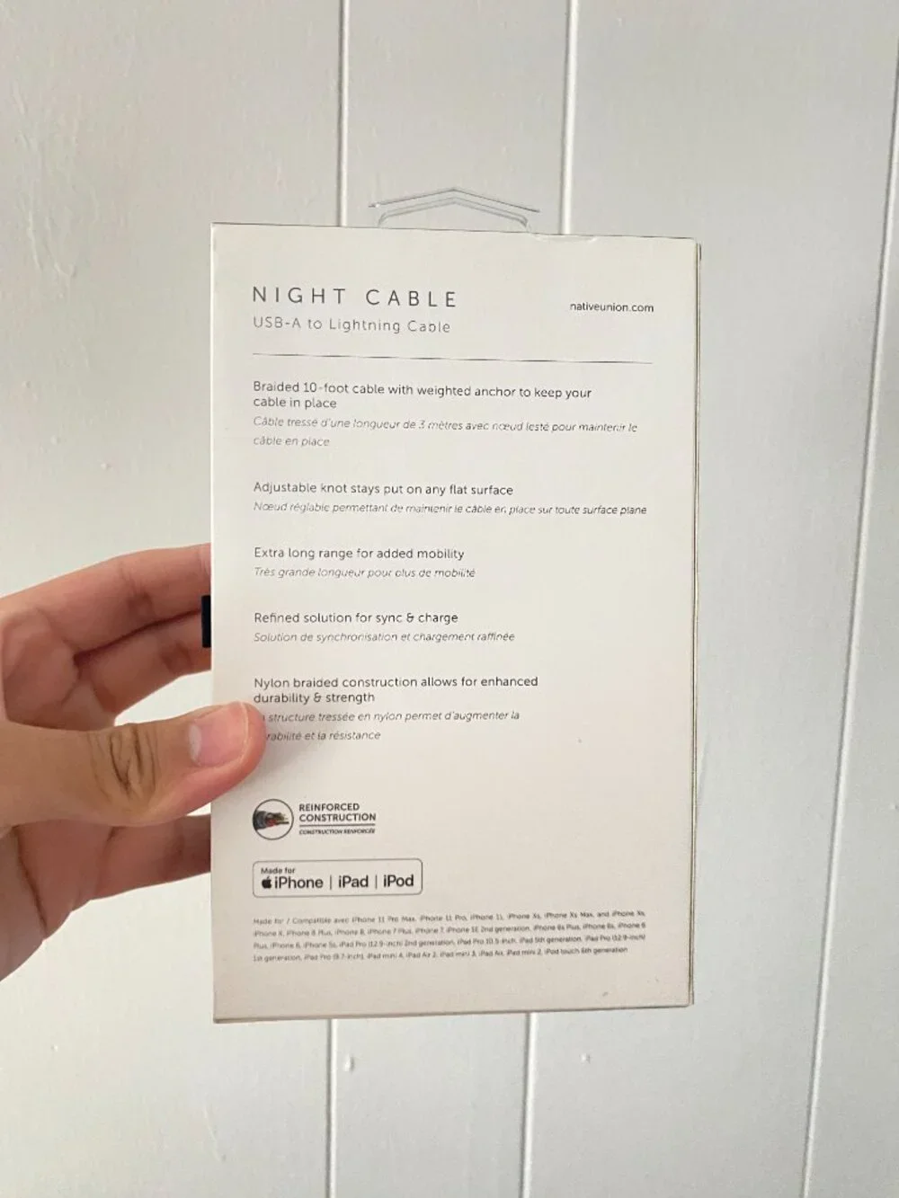 Native Union Night Cable USB-A Cable 10ft Sage for iPhone iPad Reinforced
